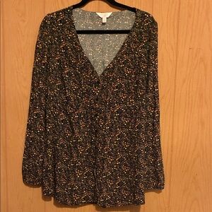 LC Lauren Conrad Black and Orange Floral Blouse
